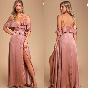 Lulus Moriah Rose Satin Wrap Maxi Dress